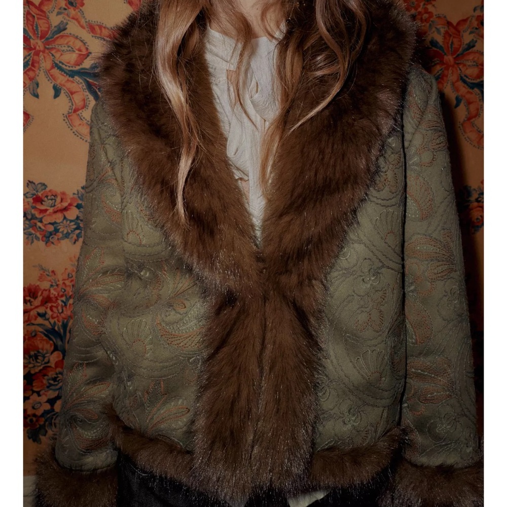 KOIR Chic Paisley Jacquard Faux Fur Trim Jacket like Isabel marant blumarine - Picture 6 of 12